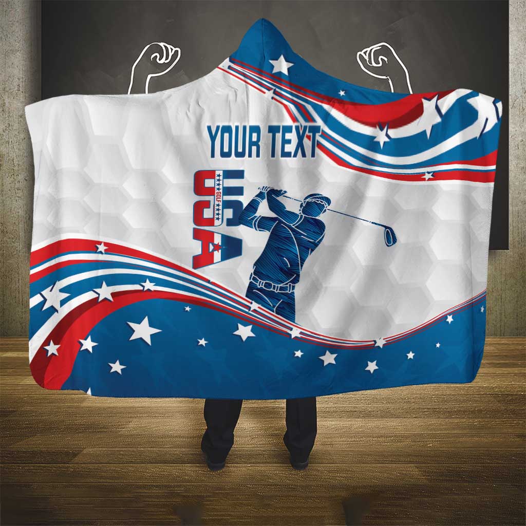 Personalized USA Golf Hooded Blanket 2024 United States Flag Curve Style