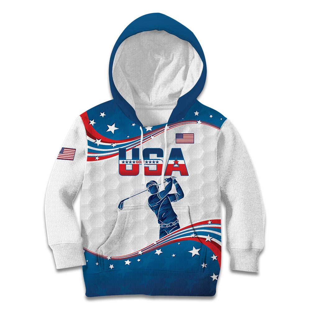 Personalized USA Golf Kid Hoodie 2024 United States Flag Curve Style - Wonder Print Shop