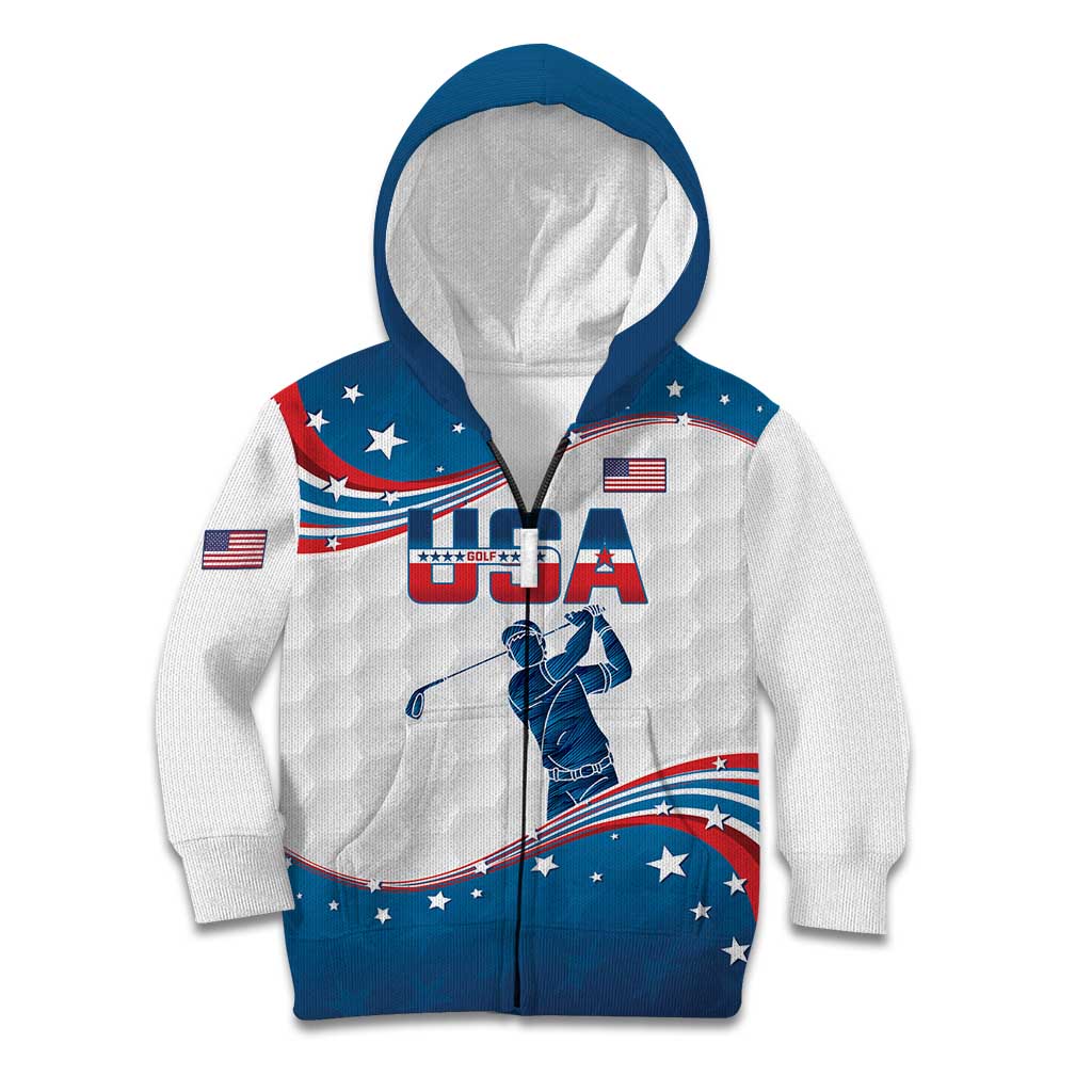 Personalized USA Golf Kid Hoodie 2024 United States Flag Curve Style - Wonder Print Shop