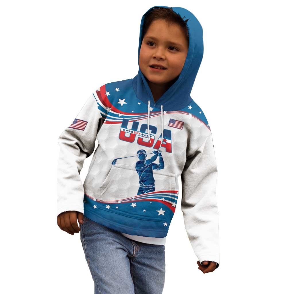 Personalized USA Golf Kid Hoodie 2024 United States Flag Curve Style - Wonder Print Shop