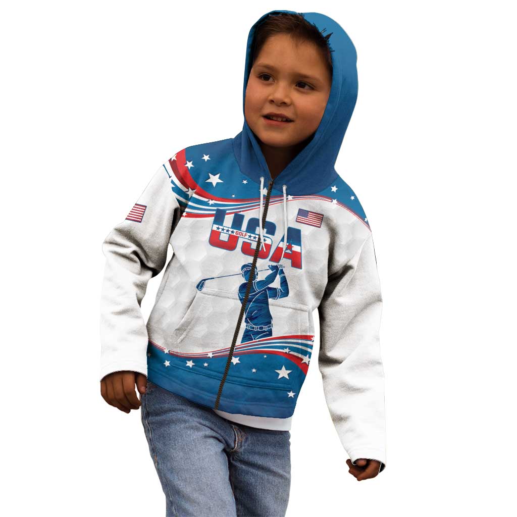 Personalized USA Golf Kid Hoodie 2024 United States Flag Curve Style - Wonder Print Shop