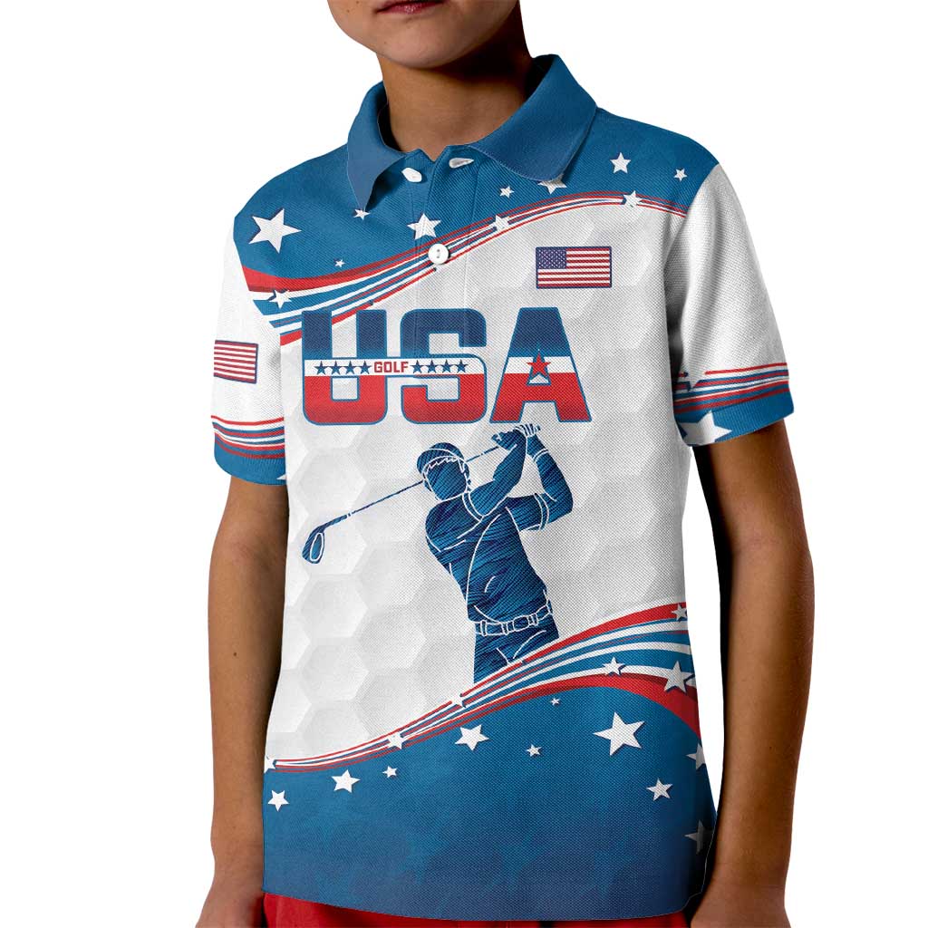 Personalized USA Golf Kid Polo Shirt 2024 United States Flag Curve Style - Wonder Print Shop