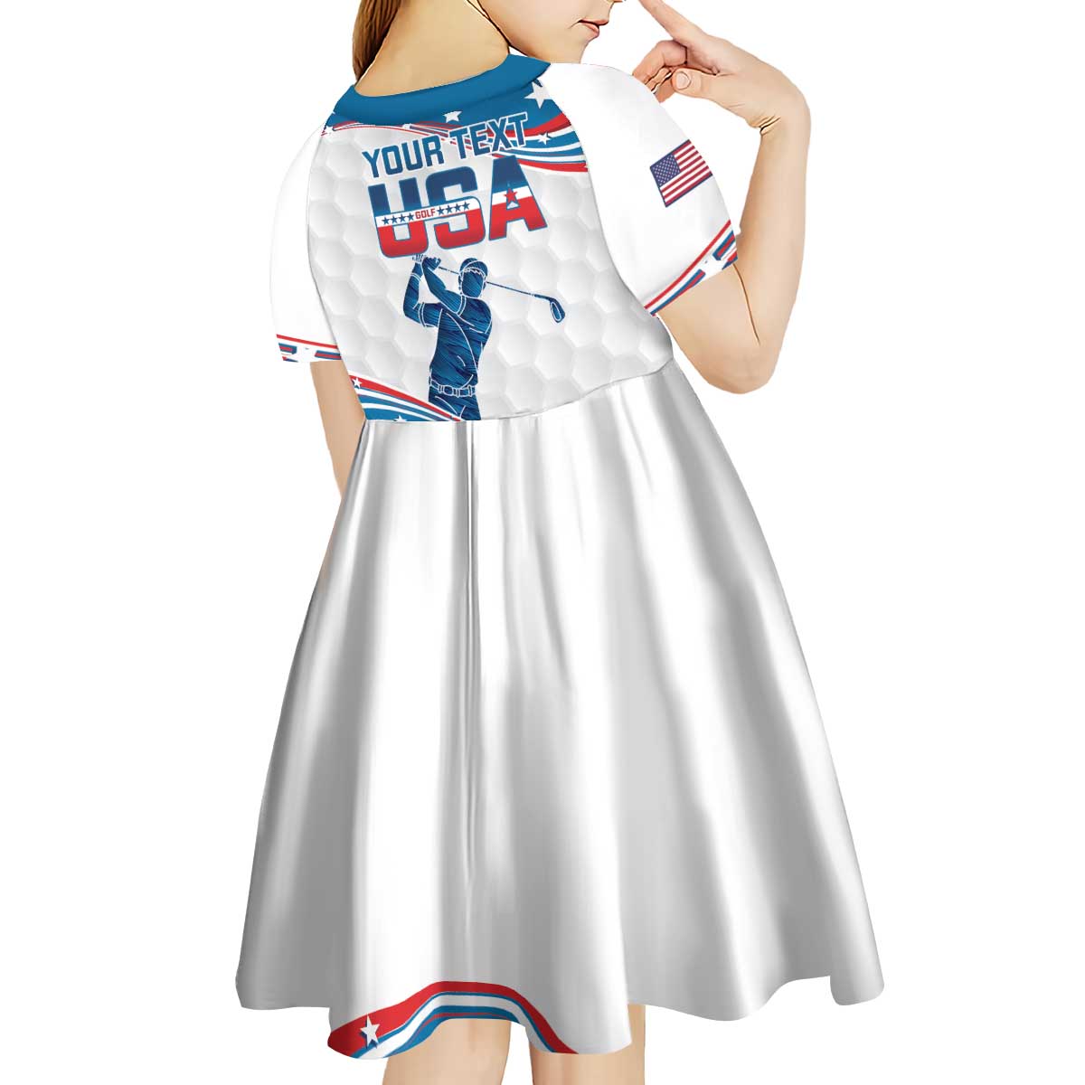 Personalized USA Golf Kid Short Sleeve Dress 2024 United States Flag Curve Style - Wonder Print Shop