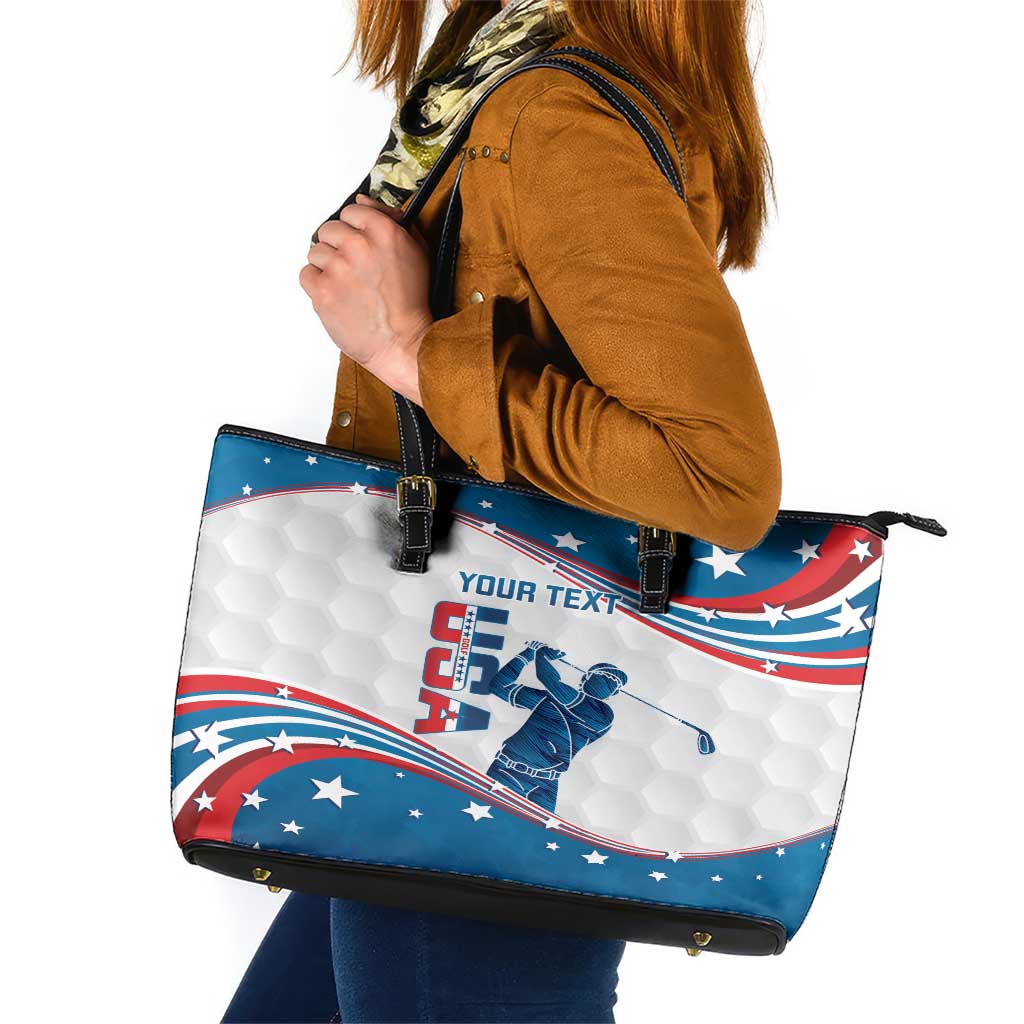 Personalized USA Golf Leather Tote Bag 2024 United States Flag Curve Style - Wonder Print Shop