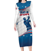 Personalized USA Golf Long Sleeve Bodycon Dress 2024 United States Flag Curve Style - Wonder Print Shop