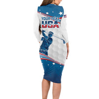 Personalized USA Golf Long Sleeve Bodycon Dress 2024 United States Flag Curve Style - Wonder Print Shop