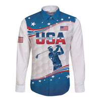 Personalized USA Golf Long Sleeve Button Shirt 2024 United States Flag Curve Style - Wonder Print Shop
