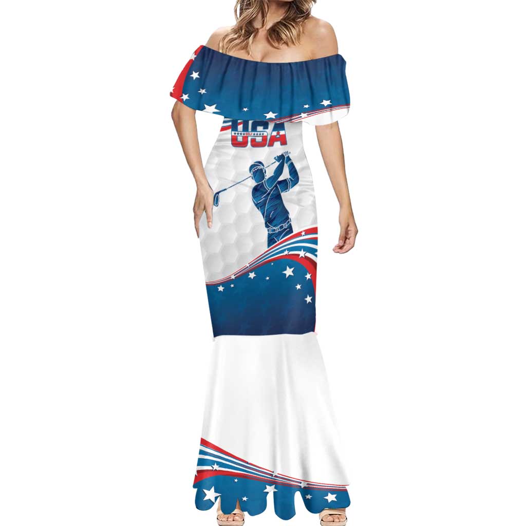 Personalized USA Golf Mermaid Dress 2024 United States Flag Curve Style - Wonder Print Shop
