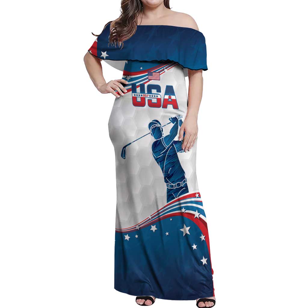 Personalized USA Golf Off Shoulder Maxi Dress 2024 United States Flag Curve Style - Wonder Print Shop