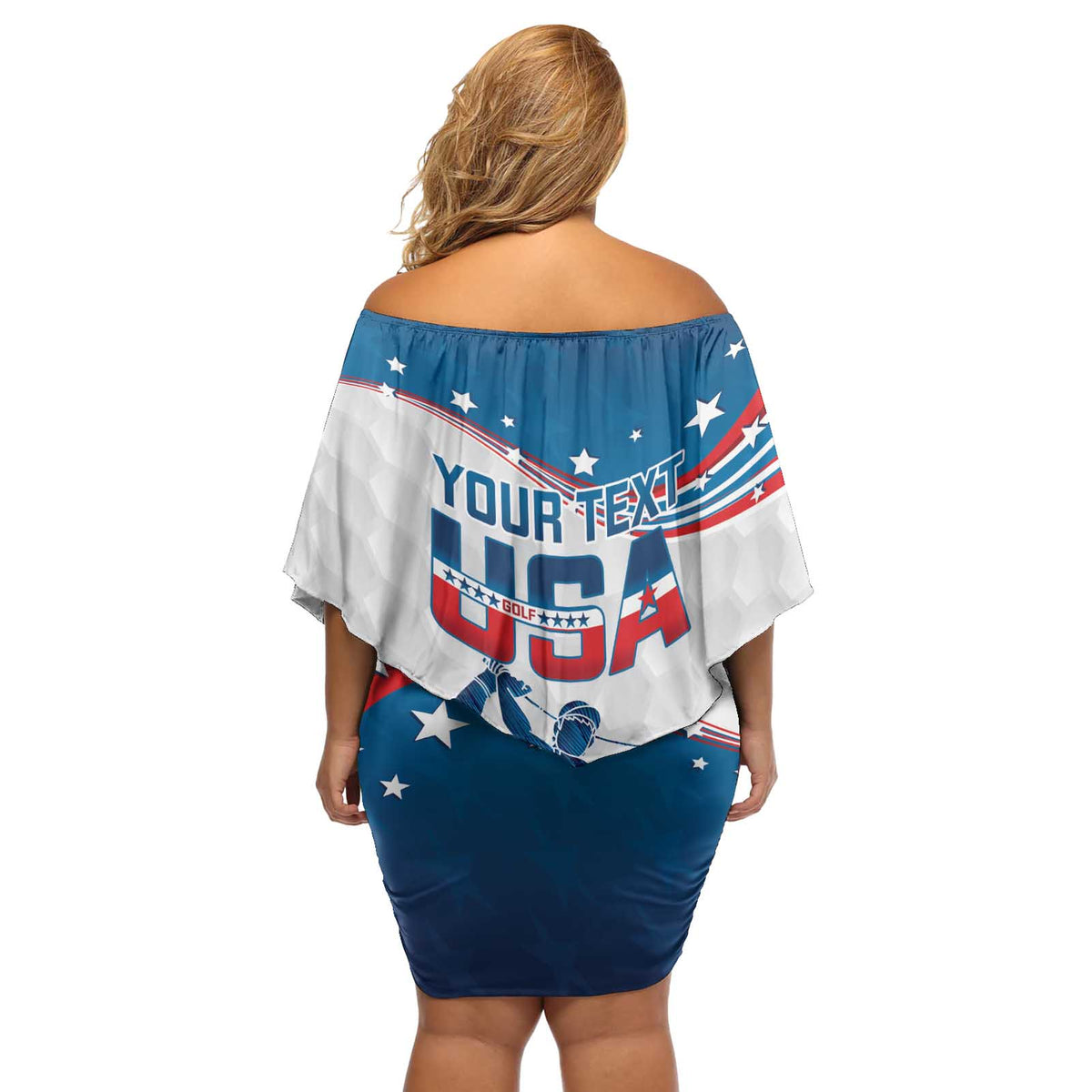 Personalized USA Golf Off Shoulder Short Dress 2024 United States Flag Curve Style - Wonder Print Shop