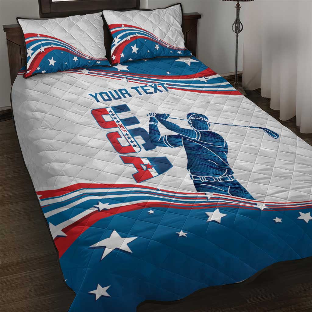 Personalized USA Golf Quilt Bed Set 2024 United States Flag Curve Style - Wonder Print Shop