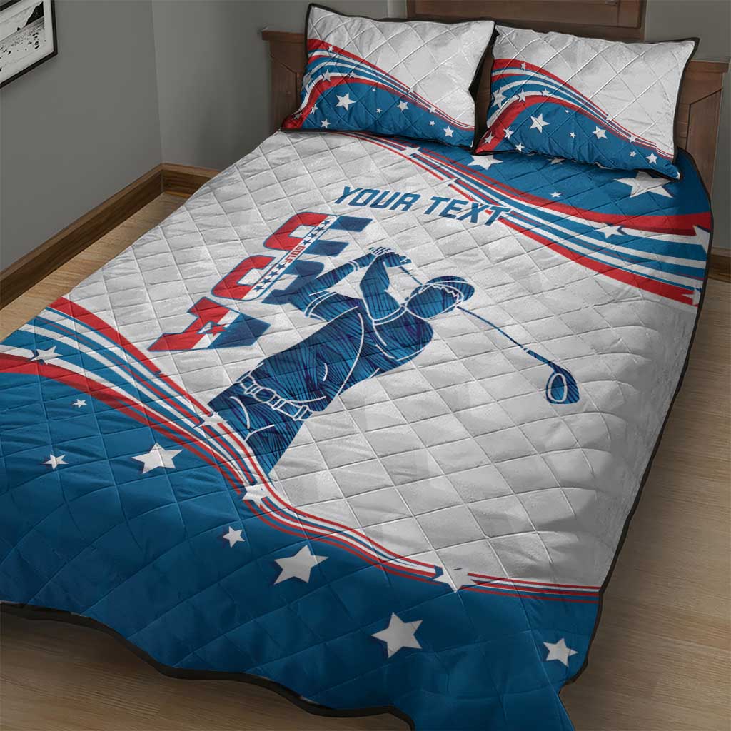Personalized USA Golf Quilt Bed Set 2024 United States Flag Curve Style - Wonder Print Shop