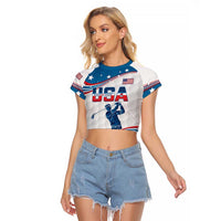 Personalized USA Golf Raglan Cropped T Shirt 2024 United States Flag Curve Style - Wonder Print Shop