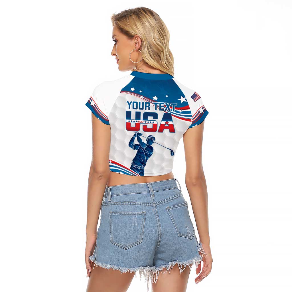 Personalized USA Golf Raglan Cropped T Shirt 2024 United States Flag Curve Style - Wonder Print Shop