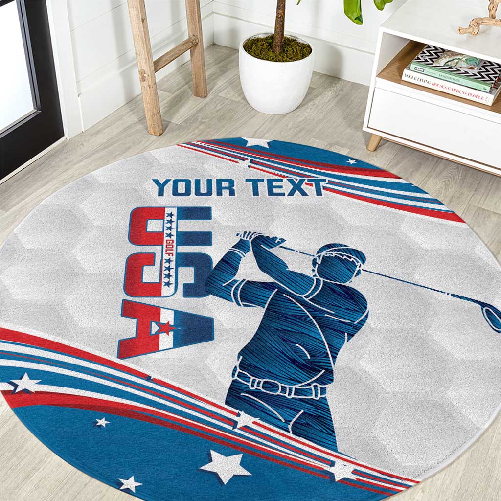 Personalized USA Golf Round Carpet 2024 United States Flag Curve Style