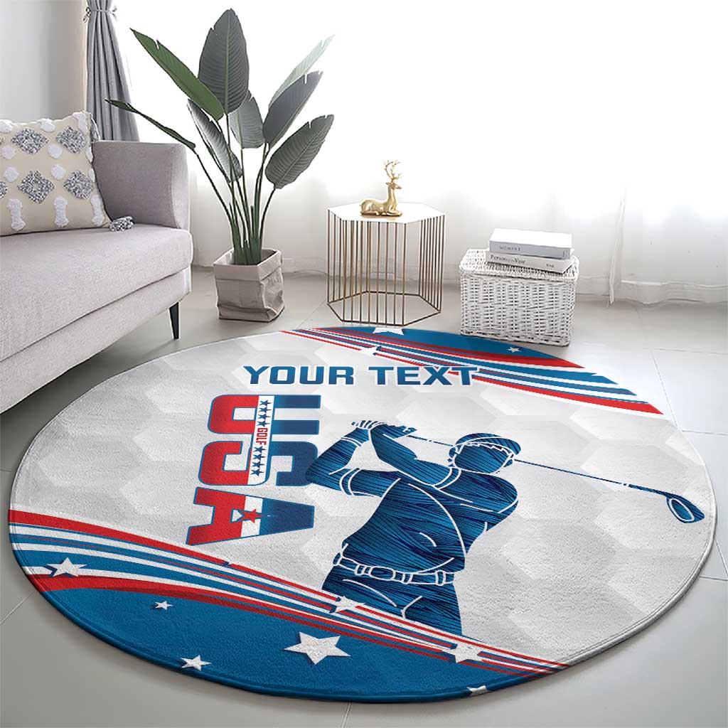 Personalized USA Golf Round Carpet 2024 United States Flag Curve Style