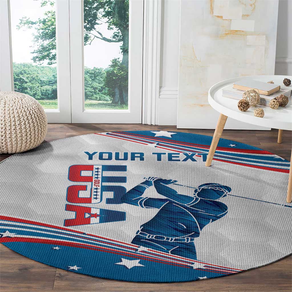 Personalized USA Golf Round Carpet 2024 United States Flag Curve Style