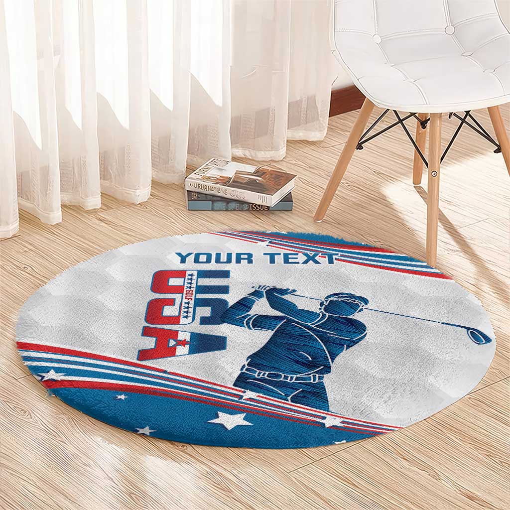 Personalized USA Golf Round Carpet 2024 United States Flag Curve Style