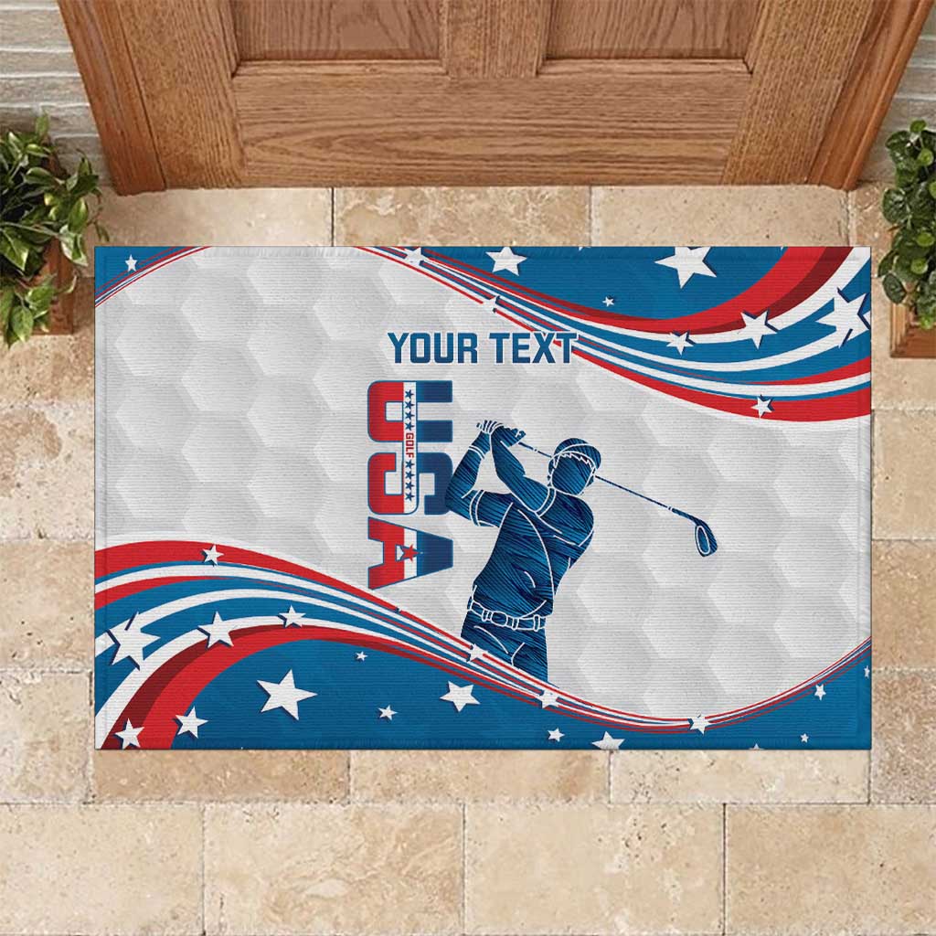 Personalized USA Golf Rubber Doormat 2024 United States Flag Curve Style - Wonder Print Shop