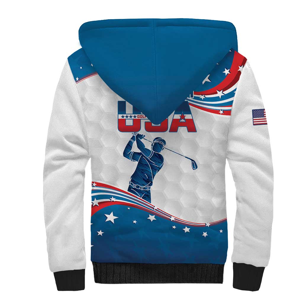 Personalized USA Golf Sherpa Hoodie 2024 United States Flag Curve Style - Wonder Print Shop
