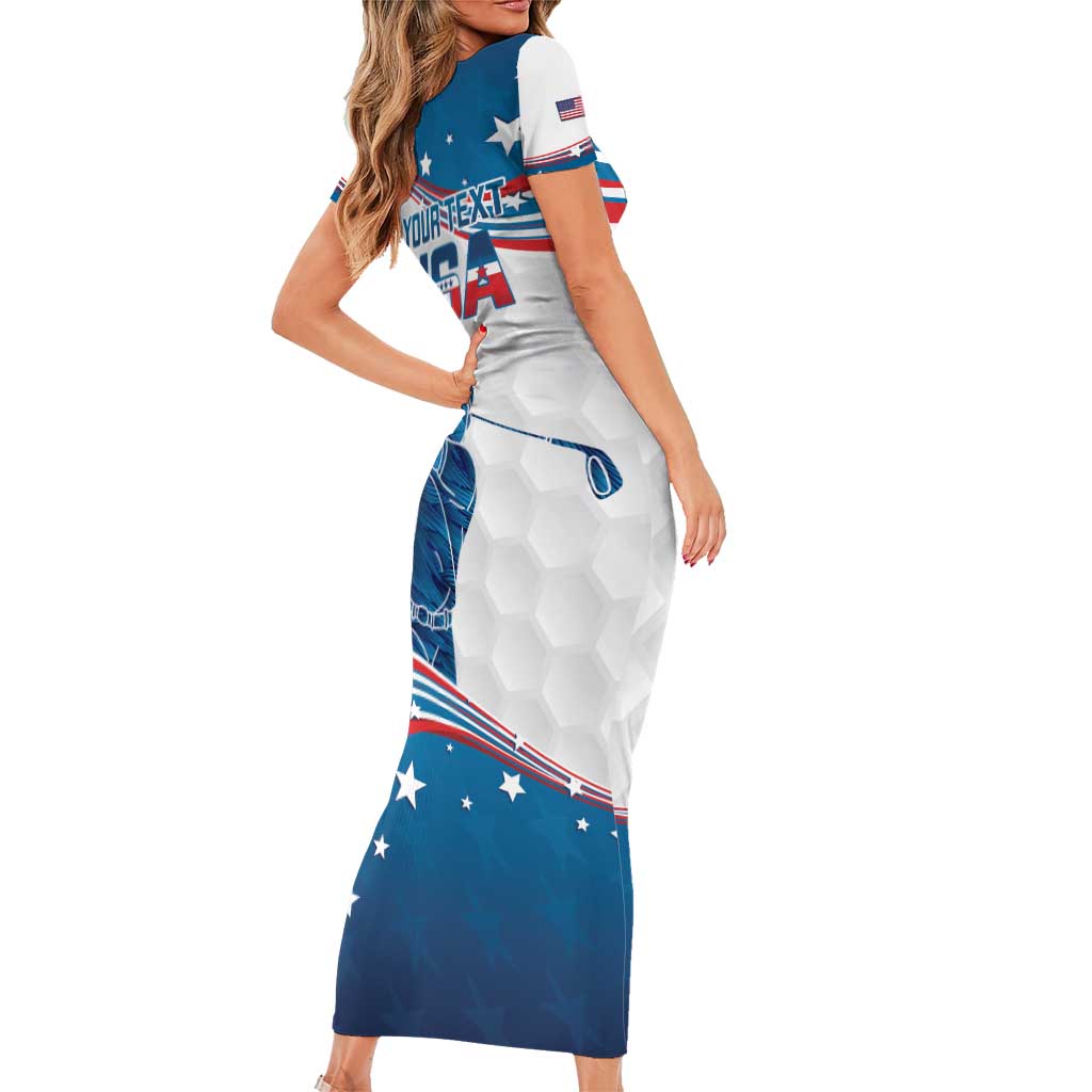 Personalized USA Golf Short Sleeve Bodycon Dress 2024 United States Flag Curve Style - Wonder Print Shop