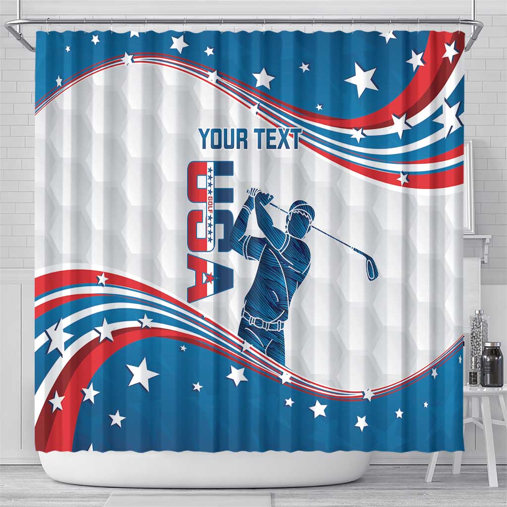 Personalized USA Golf Shower Curtain 2024 United States Flag Curve Style