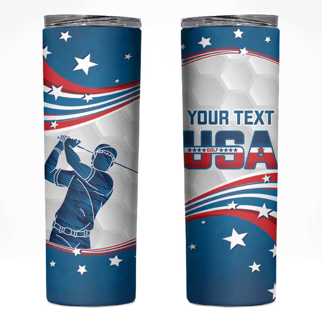 Personalized USA Golf Skinny Tumbler 2024 United States Flag Curve Style - Wonder Print Shop