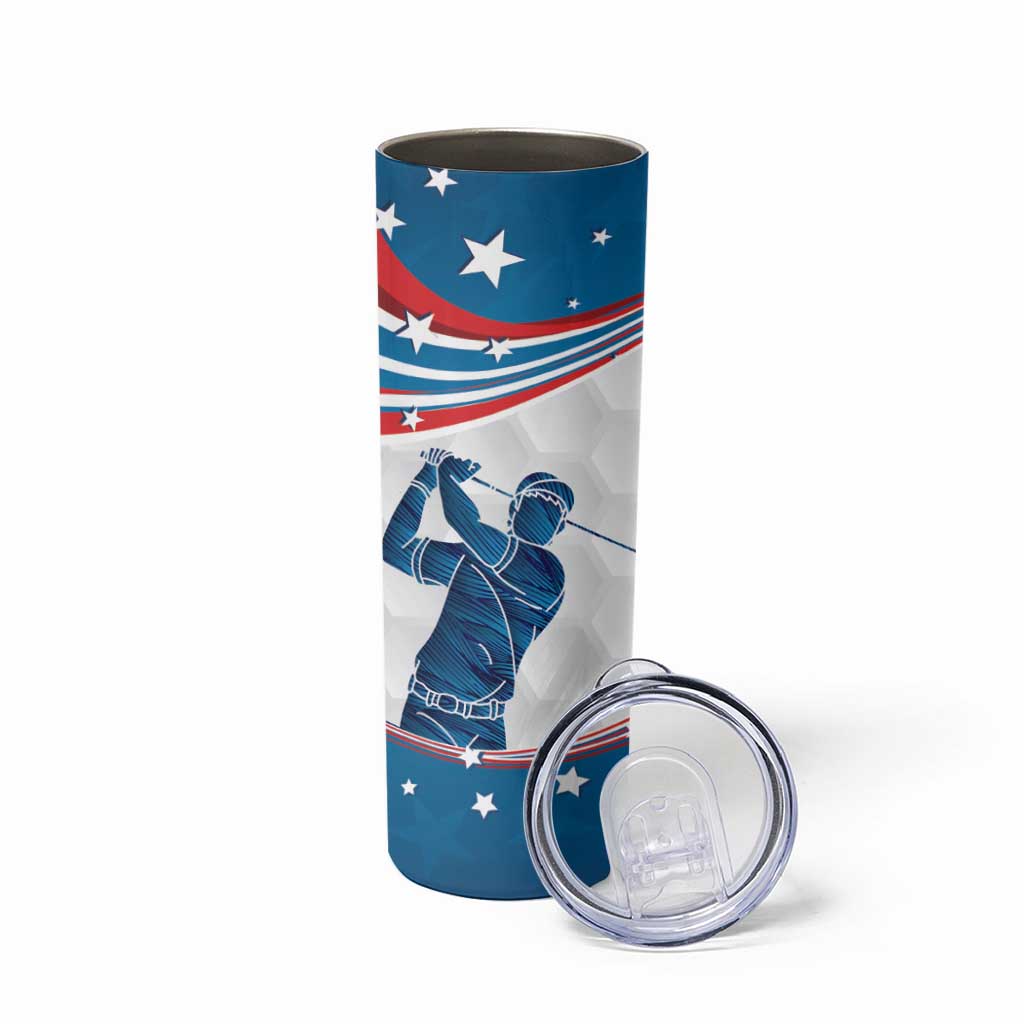 Personalized USA Golf Skinny Tumbler 2024 United States Flag Curve Style - Wonder Print Shop