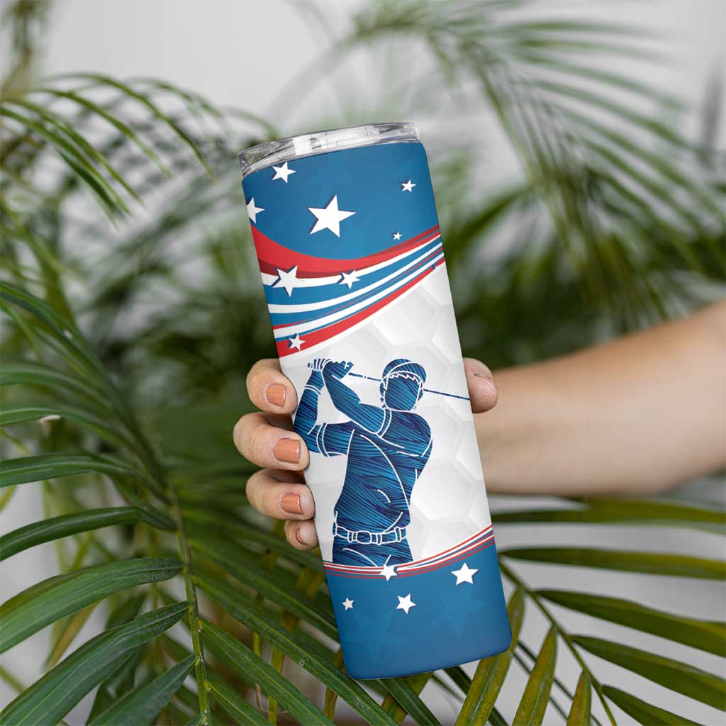 Personalized USA Golf Skinny Tumbler 2024 United States Flag Curve Style - Wonder Print Shop