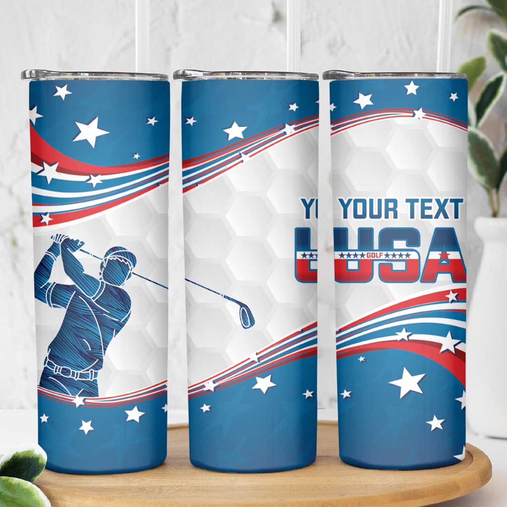 Personalized USA Golf Skinny Tumbler 2024 United States Flag Curve Style - Wonder Print Shop