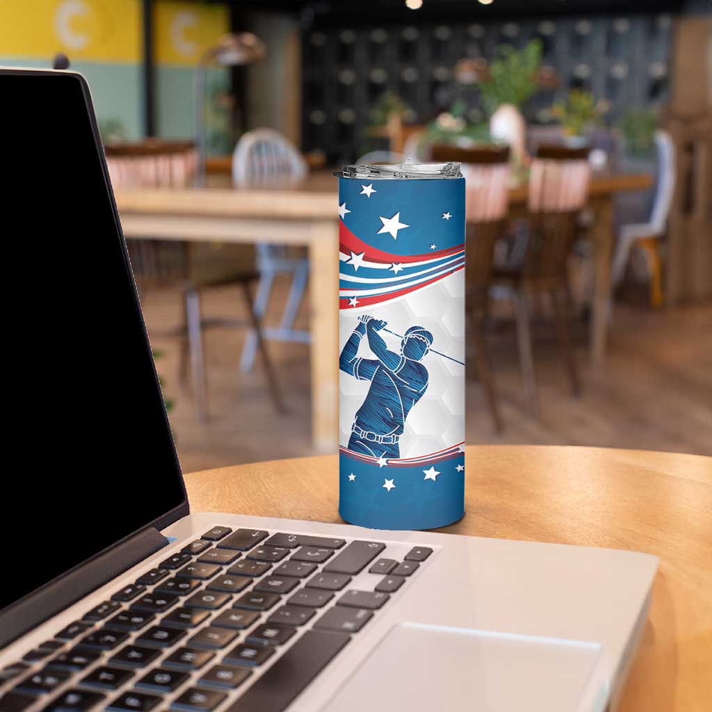 Personalized USA Golf Skinny Tumbler 2024 United States Flag Curve Style - Wonder Print Shop