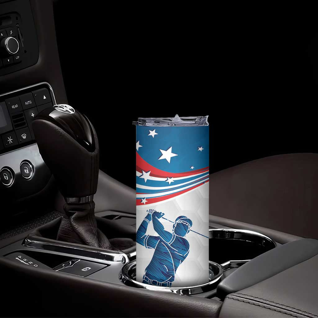 Personalized USA Golf Skinny Tumbler 2024 United States Flag Curve Style - Wonder Print Shop