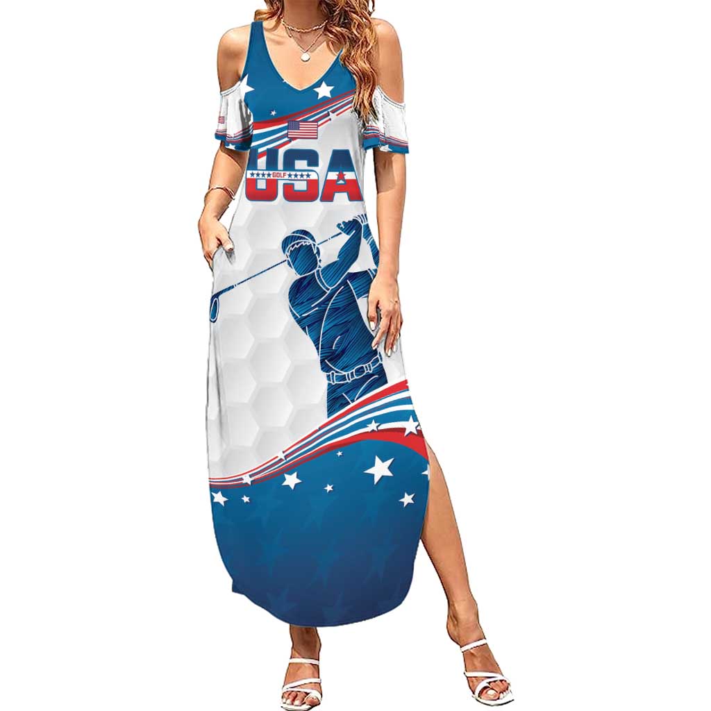 Personalized USA Golf Summer Maxi Dress 2024 United States Flag Curve Style - Wonder Print Shop