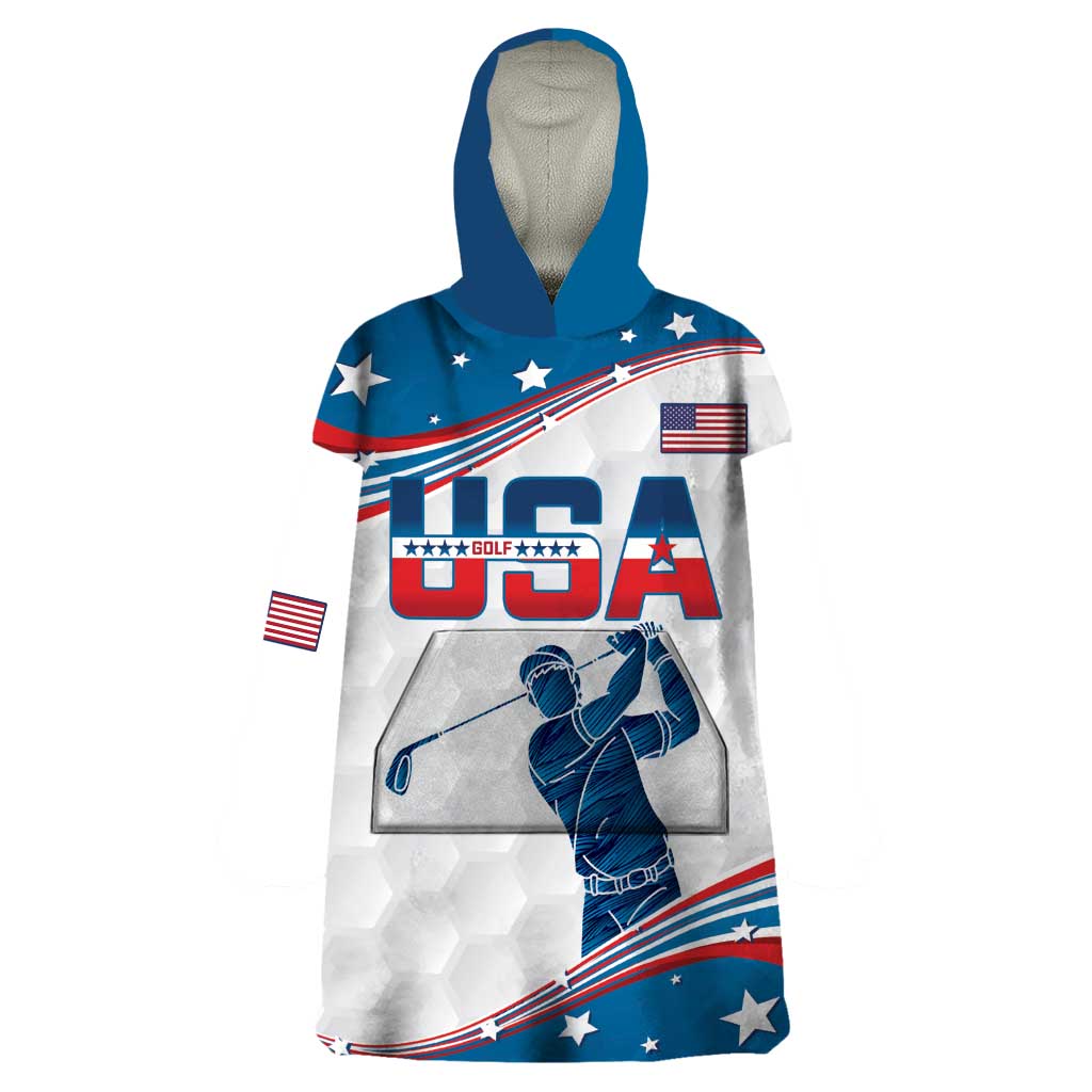 Personalized USA Golf Wearable Blanket Hoodie 2024 United States Flag Curve Style - Wonder Print Shop