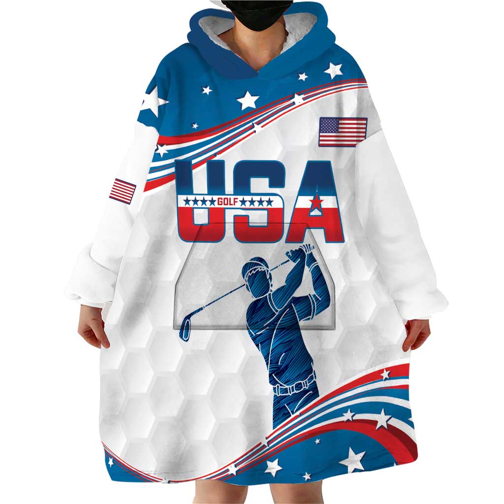Personalized USA Golf Wearable Blanket Hoodie 2024 United States Flag Curve Style - Wonder Print Shop