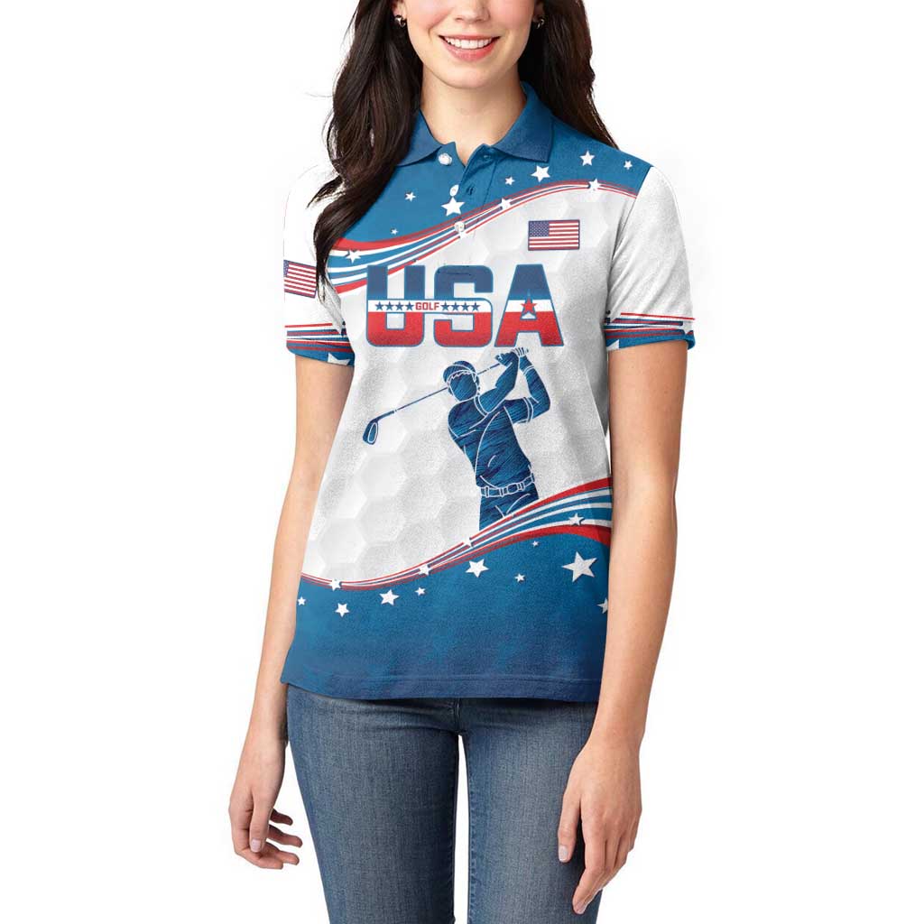 Personalized USA Golf Women Polo Shirt 2024 United States Flag Curve Style - Wonder Print Shop
