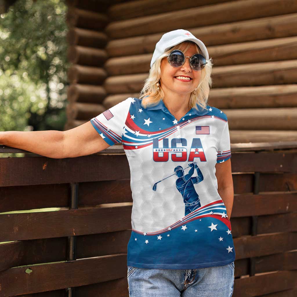 Personalized USA Golf Women Polo Shirt 2024 United States Flag Curve Style - Wonder Print Shop