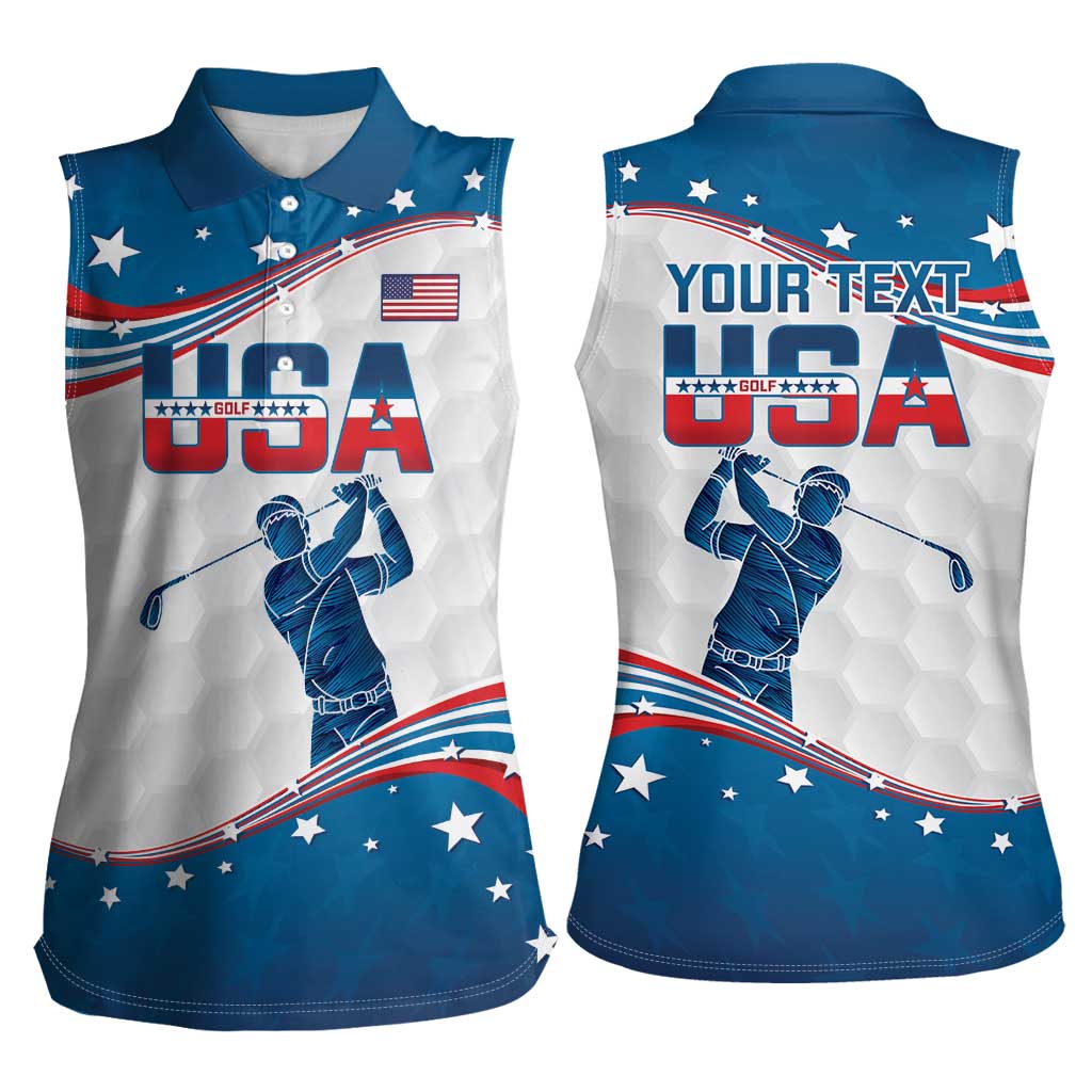 Personalized USA Golf Women Sleeveless Polo Shirt 2024 United States Flag Curve Style - Wonder Print Shop