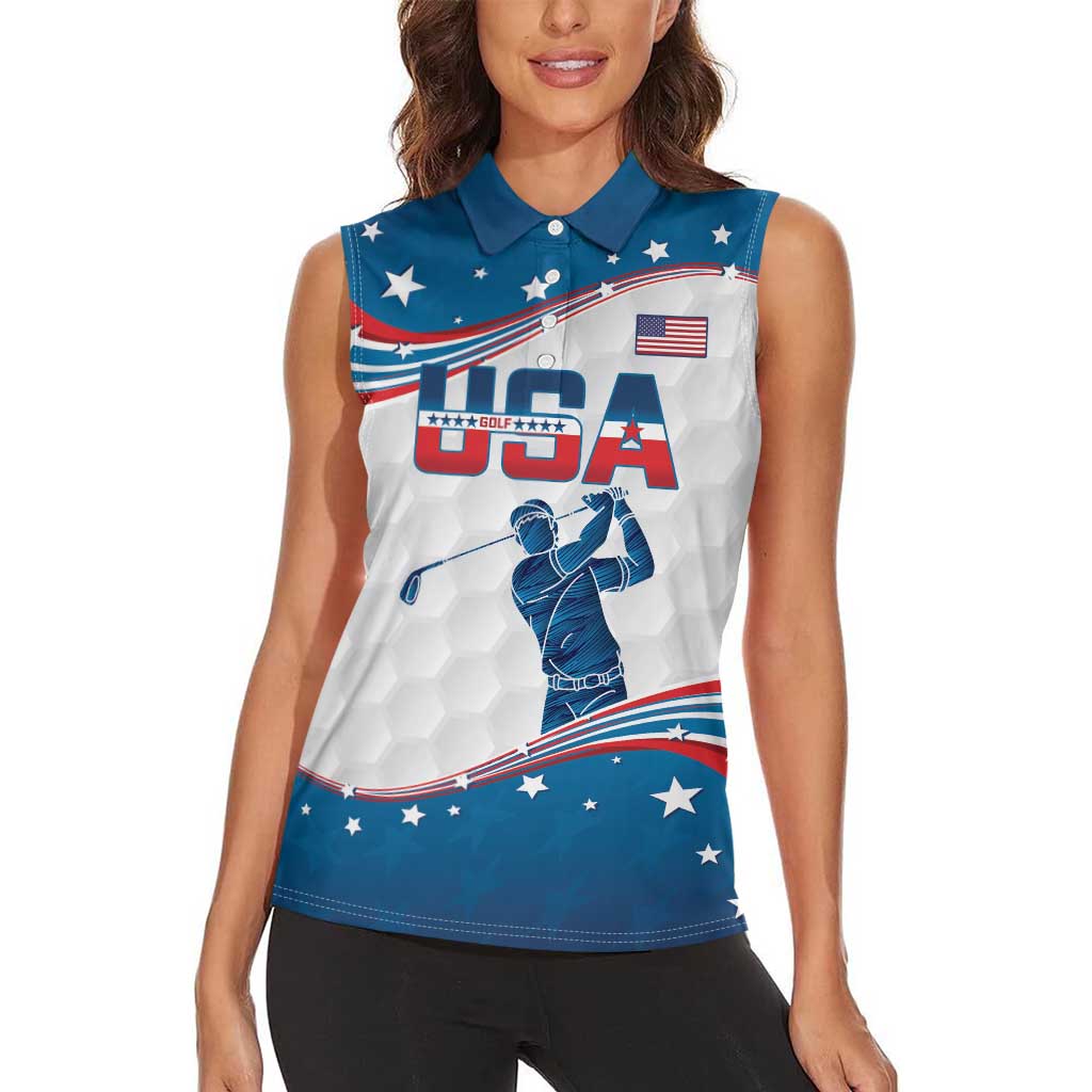 Personalized USA Golf Women Sleeveless Polo Shirt 2024 United States Flag Curve Style - Wonder Print Shop