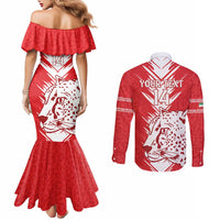 Custom Iran Football Couples Matching Mermaid Dress and Long Sleeve Button Shirt Go Team Melli Leopard Pattern