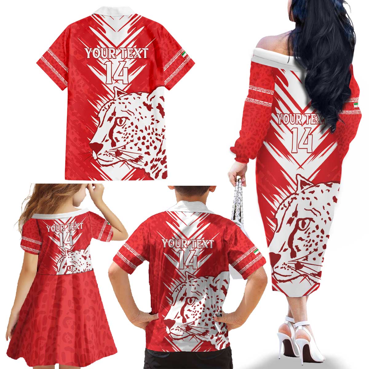 Custom Iran Football Family Matching Off The Shoulder Long Sleeve Dress and Hawaiian Shirt Go Team Melli Leopard Pattern - Wonder Print Shop