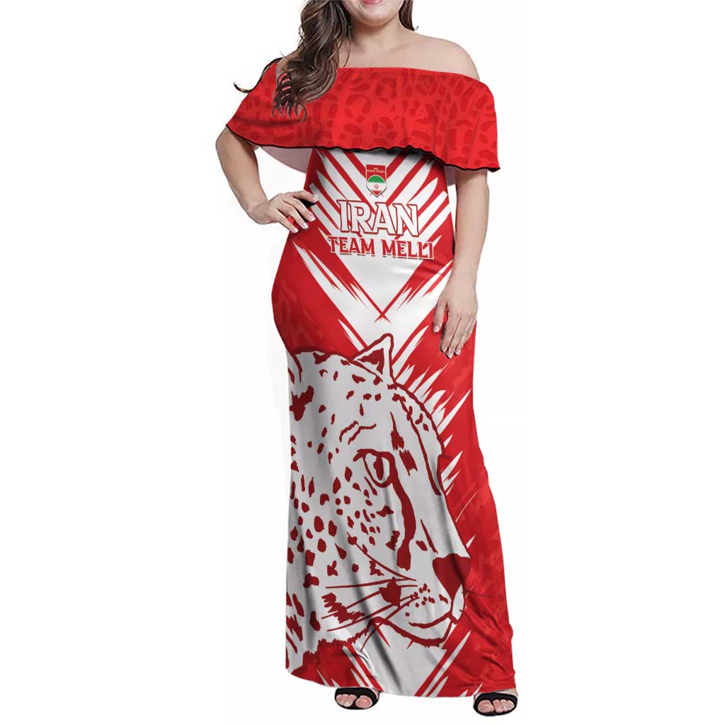 Custom Iran Football Family Matching Off Shoulder Maxi Dress and Hawaiian Shirt Go Team Melli Leopard Pattern - Wonder Print Shop