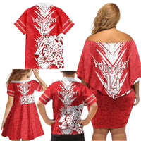 Custom Iran Football Family Matching Off Shoulder Short Dress and Hawaiian Shirt Go Team Melli Leopard Pattern - Wonder Print Shop