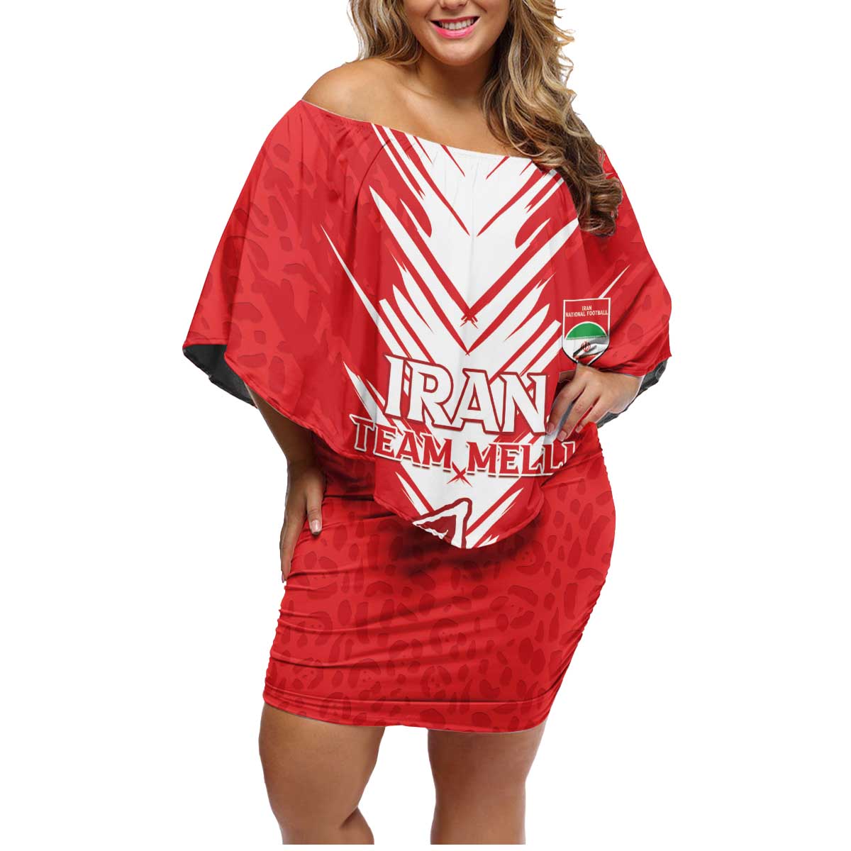 Custom Iran Football Family Matching Off Shoulder Short Dress and Hawaiian Shirt Go Team Melli Leopard Pattern - Wonder Print Shop