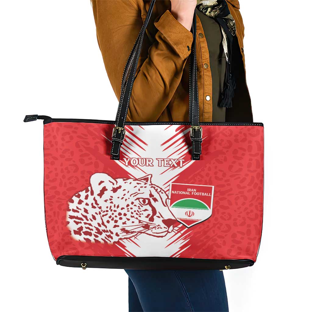 Custom Iran Football Leather Tote Bag Go Team Melli Leopard Pattern - Wonder Print Shop