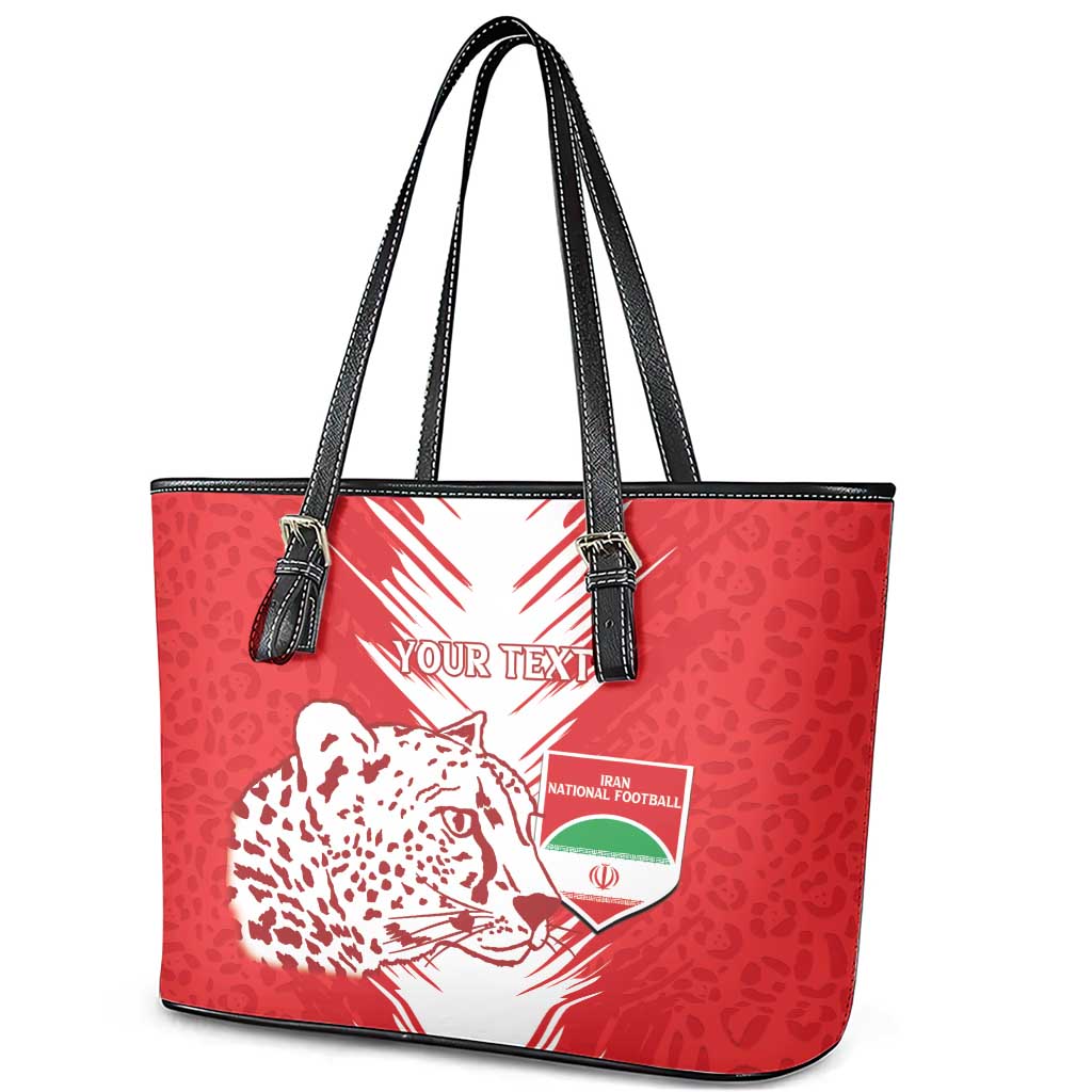 Custom Iran Football Leather Tote Bag Go Team Melli Leopard Pattern - Wonder Print Shop