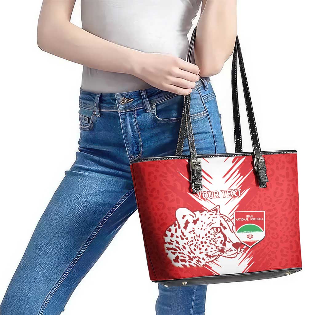 Custom Iran Football Leather Tote Bag Go Team Melli Leopard Pattern - Wonder Print Shop