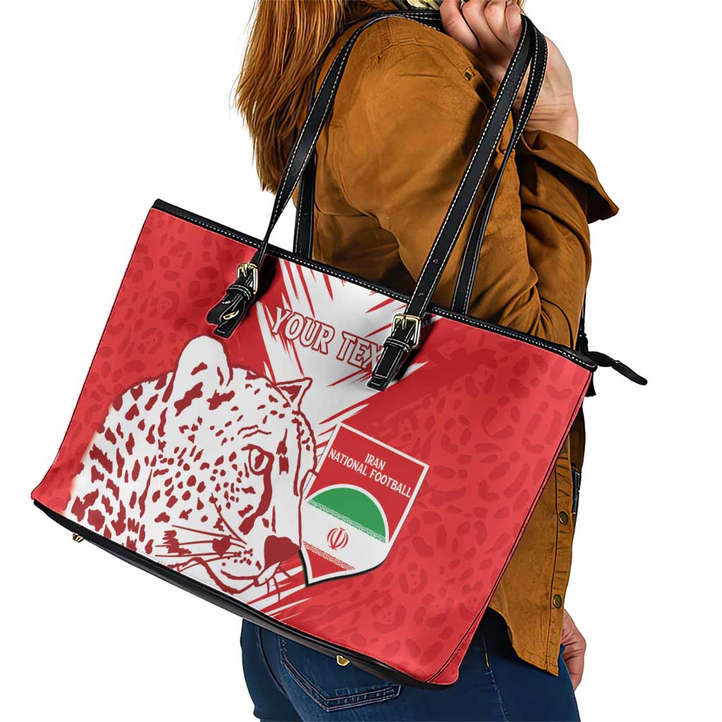 Custom Iran Football Leather Tote Bag Go Team Melli Leopard Pattern - Wonder Print Shop