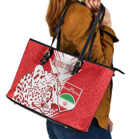 Custom Iran Football Leather Tote Bag Go Team Melli Leopard Pattern - Wonder Print Shop