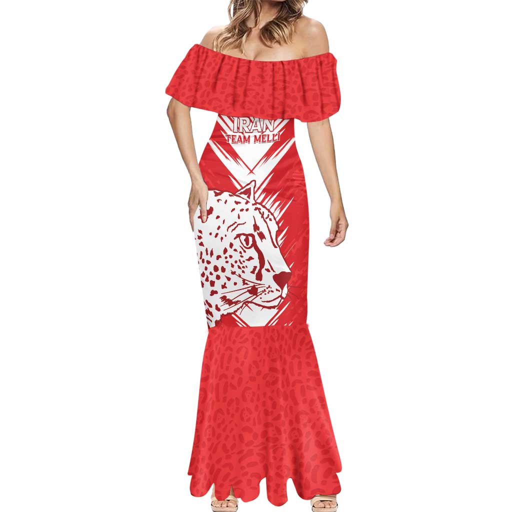 Custom Iran Football Mermaid Dress Go Team Melli Leopard Pattern - Wonder Print Shop